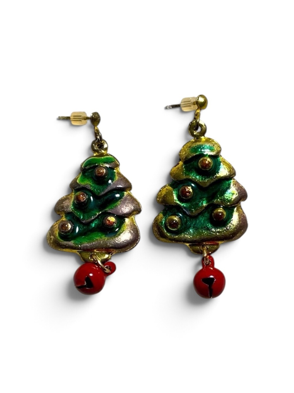 🎄 Christmas Tree Holiday Brass Bell Earrings